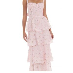 Elegant Pink Floral Tiered Dress